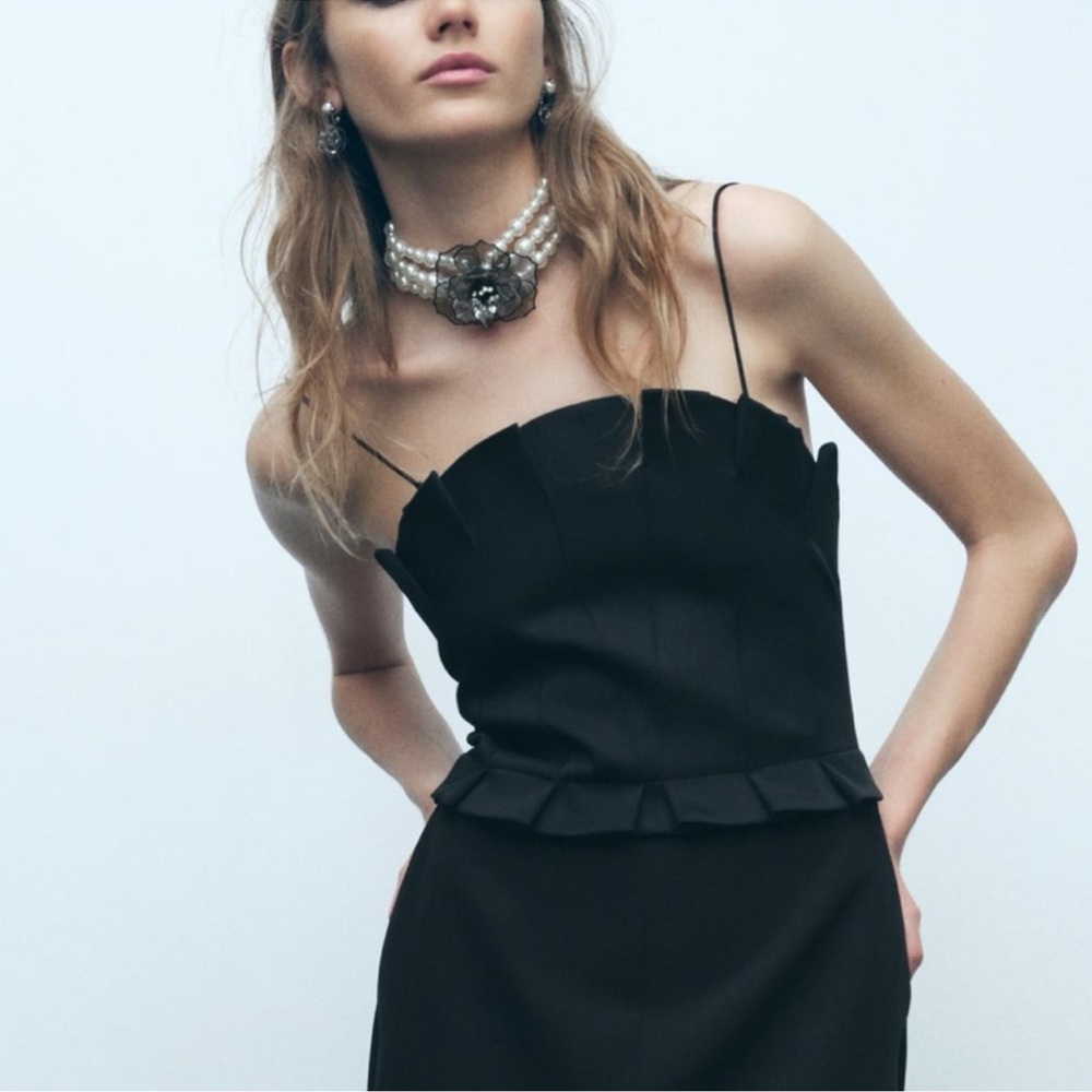 ZARA WIDE-LEG CREPE JUMPSUIT BLACK SIZE M NWOT - Picture 4 of 13